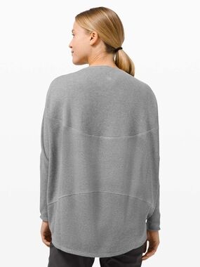Lululemon Back In Action Long Sleeve Shirt Gray Ribbed High Low Waffle 12 EUC